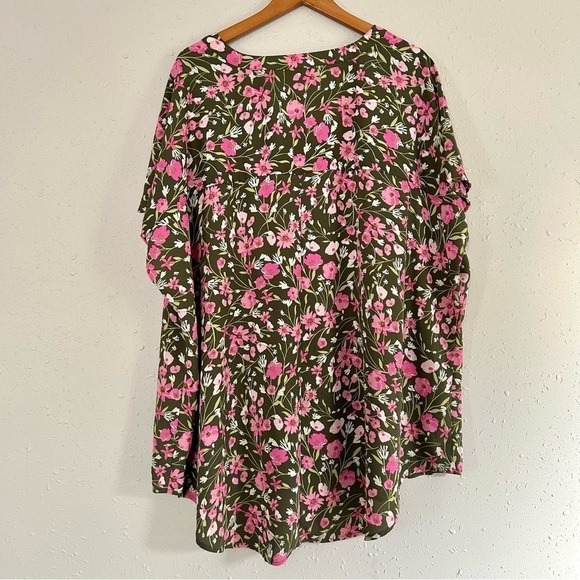 🦋 Evri Green Pink Floral Short Sleeve Blouse 4X - Picture 5 of 8
